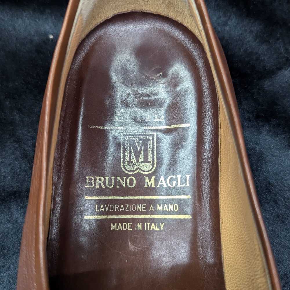 Bruno Magli Men's Tan Leather Slip-On Loafers - Picture 5 of 8